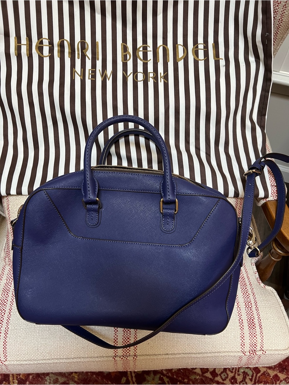 Henri Bendel New York Royal Blue Leather Satchel with Gold Hardware - Picture 4 of 6